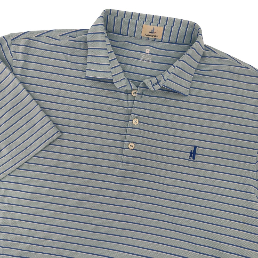 Johnnie-O Hangin Out Mens Large Blue Striped Performance Golf Polo Shirt L